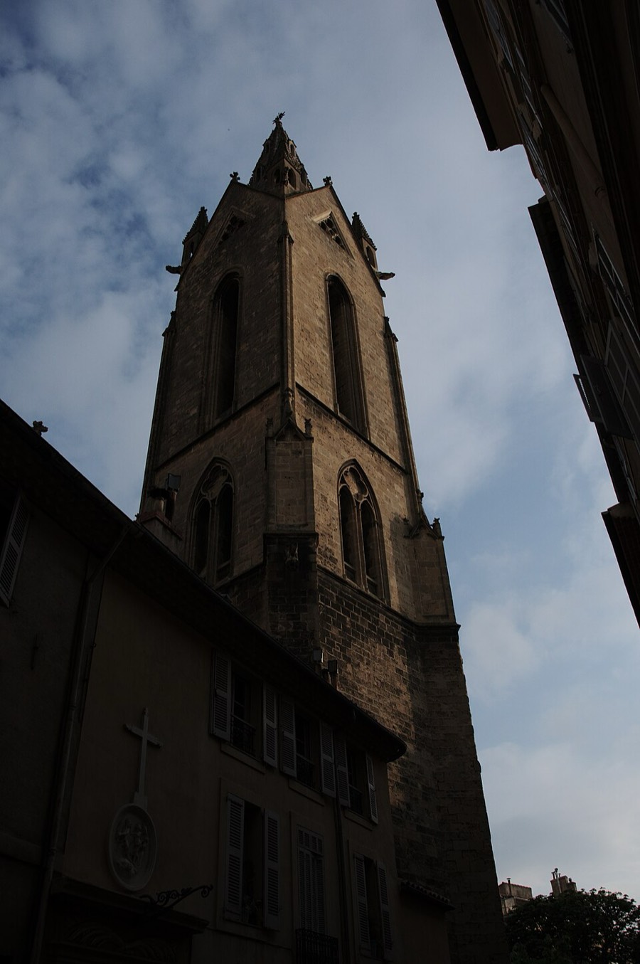 The facade and bell tower of Saint-Jean-de-Malte in Aix-en-Provence.
